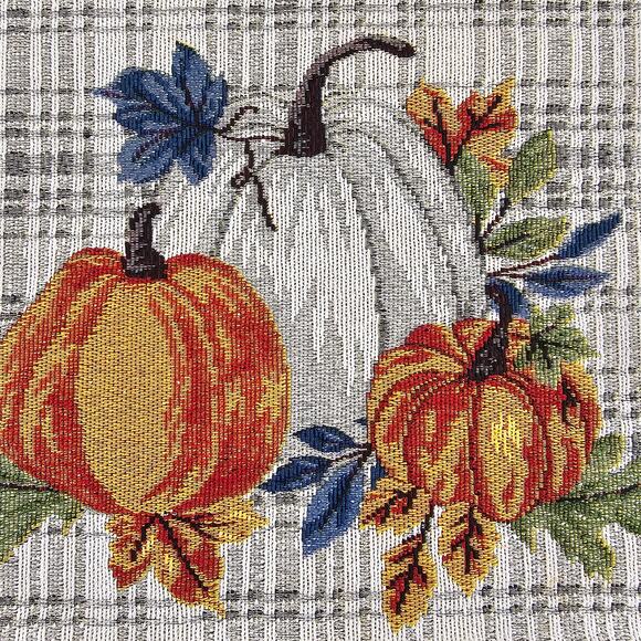 Fall Pumpkin Leaves Tapestry Placemats Autumn Decor Orange White Blue Grey - Picture 5 of 10